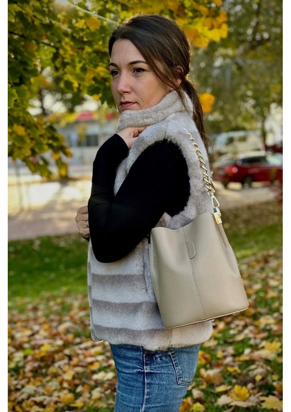 Bolso piel beige claro