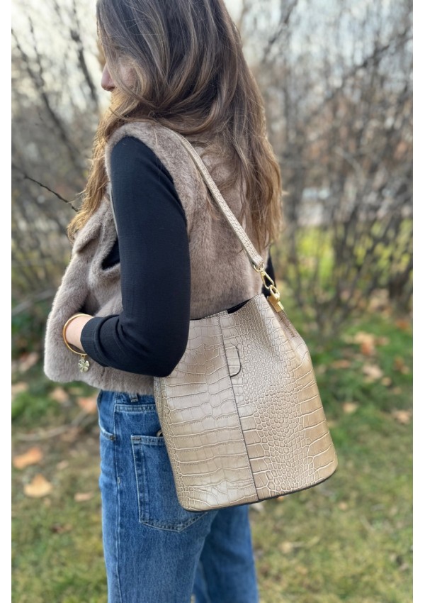 Bolso piel taupe pitón